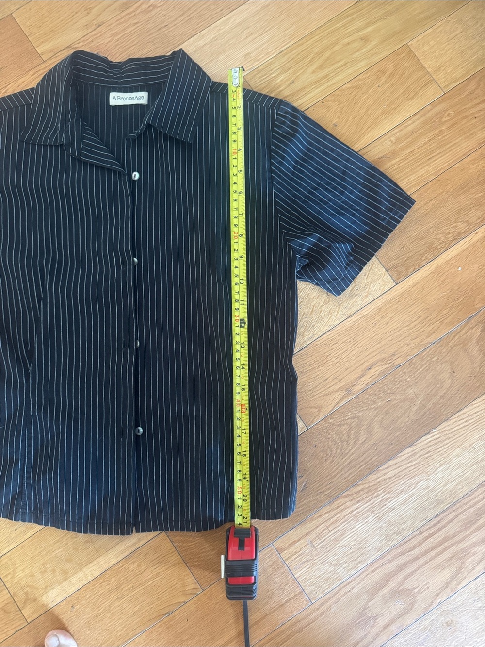 A. Bronze Age Black Pinstripe Short Sleeve Button-Down Shirt - Picture 5 of 5